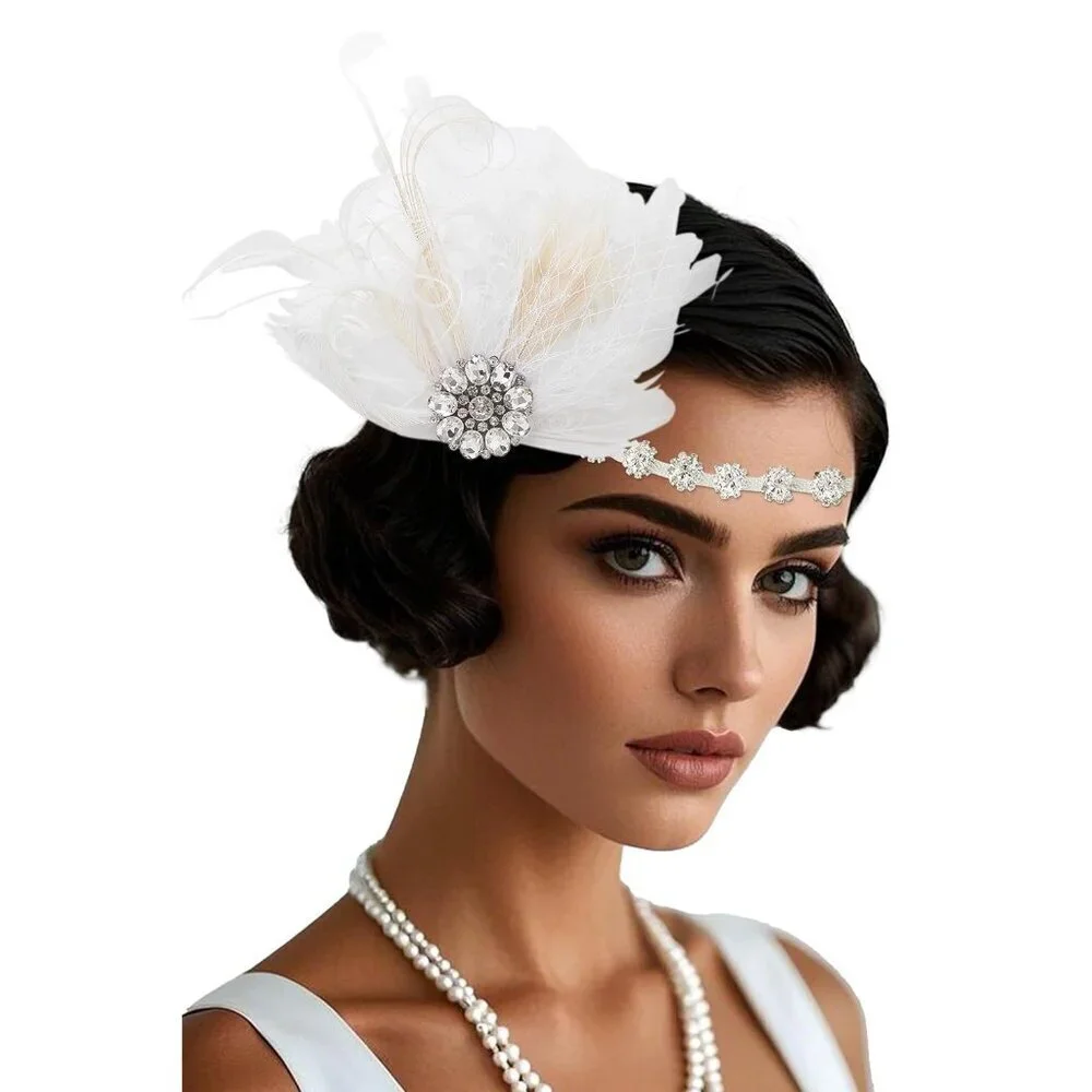 Flapper Headpiece Women Rhinestone Feather 1920s Gatsby Party Accessory